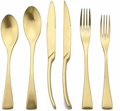 Luxury 18/10 Stainless Steel Matte Champagne gold Flatware Set - Silverware Cutlery Utensil Set Steak Knife Spoon and Fork Knife Serving Set,Service for 1 (6-Piece) by Uniturcky