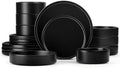 Herogo Dinnerware Sets with Pasta Bowls for 4, 16 Piece Dinner Salad Plates and Cereal Serving Bowls, Stoneware Dishes Dinner Ware for Home Kitchen, Chip & Scratch Resistant, Matte Black by Herogo