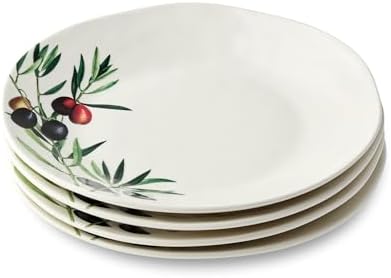 Olivia 9-Inch Stoneware Salad Plates, Set of 4 - Exquisite Olive Branch Motif with Vibrant Mediterranean Design, Perfect for Salads, Desserts, Appetizers - Image 2