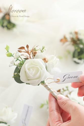 Floroom Set of 6 Ivory Foam Rose Boutonnieres with Pins for Men Wedding for Groom Groomsmen Wedding Ceremonies Anniversaries Formal Dinners Parties Proms White - Image 4