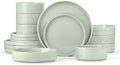 Herogo 16 Piece Plates and Bowls Set, Porcelain Dinnerware Sets with Pasta Bowls, Kitchen Dinner Ware Dishes Service for 4, Chip & Scratch Resistant Dishware, Speckled Light Green by Herogo