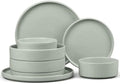E-far 8-Piece Stoneware Dinnerware Sets with Pasta Bowls, Green by E-far