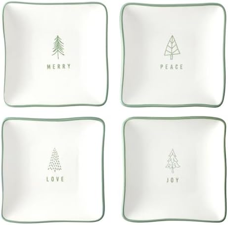 Santa Barbara Design Studio Christmas Appetizer Plates - Set of 4 Square Ceramic Dessert Plates, 6" Square, Joy Peace Love Merry by SantaBarbaraDesignStudio