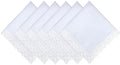 EHouseHome Dinner Cloth Napkins with Lace Trim Waterproof Spillproof Faux Linen Fabric Napkins,Set of 6, 18 x 18 Inch,White by EHouseHome