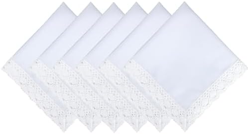 EHouseHome Dinner Cloth Napkins with Lace Trim Waterproof Spillproof Faux Linen Fabric Napkins,Set of 6, 18 x 18 Inch,White by EHouseHome