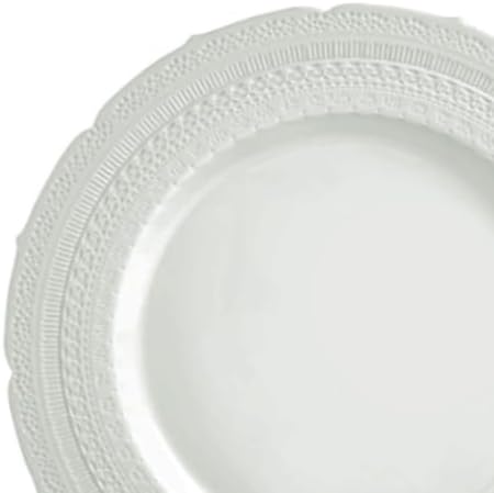 " OCCASIONS " 150pcs set (25 Guests)-Extra Heavyweight Vintage Wedding Disposable/Reusable Plastic Plates -25 x 11'' + 25 x 8.25'' +Silverware (Chateau Collection in Light Gray)