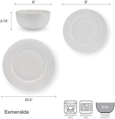 Pfaltzgraff Esmerlda White 24 Piece Plate Bowl Dinnerware Set, Service for 8 - Image 3