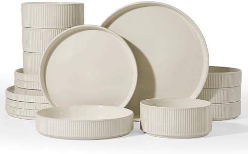 Famiware Star Stoneware Dinnerware Sets with Pasta Bowls, 16pc Dishes for 4 by Famiware