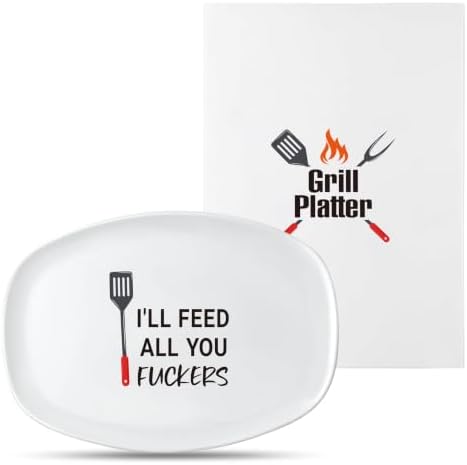 R HORSE Funny Melamine Grill Platter Gift, Barbecue White Oval Serving Tray by RHORSE