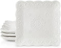 10 Inch Ceramic Dinner Plates Set of 4, White Embossed Dinner Plates with Floral Butterfly Pattern, Scalloped Beaded Rim Plates for Steak, Pasta, Main Course, Holiday Entertaining and Everyday Dining by SHIDACHENG