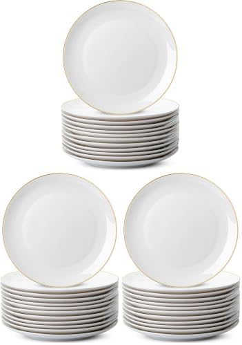 BTaT- White Porcelain Dinner Plates, Set of 12, 10.5" Gold Rimmed, Classic Style, Formal Dining (Pack of 3) by BrewToATea