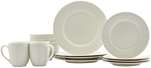 TTU Tabletops Gallery Embossed Bone White Porcelain Round Dinnerware Collection- Chip Resistant Scratch Resistant, Mosaico 16 Piece Dinnerware Set (Dinner Plate, Salad Plate, Cereal Bowl, Mug) - Image 3
