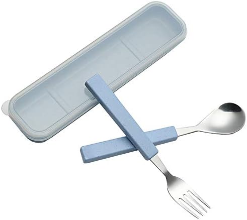 VANRA 2-Piece Children Flatware Set 18/10 Stainless Steel Child Tableware Set Silver Cutlery Set Silverware Dinner Utensils Spoon Fork Set with Travel Case for Kids (Chrome Finished) (Blue) by VANRA