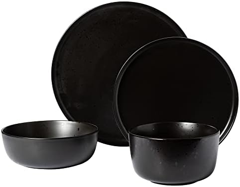 Gibson Elite James Street Stoneware Matte Reactive Double Bowl Dinnerware Set - Pepper Black, Service for 4 (16pcs) - Image 4