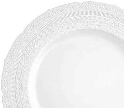 " OCCASIONS " 120 Plates Pack,(60 Guests) Extra Heavyweight Vintage Wedding Disposable/Reusable Plastic Plates 60 x 11'' Dinner + 60 x 8.25'' Salad/Dessert Plate (Chateau White)