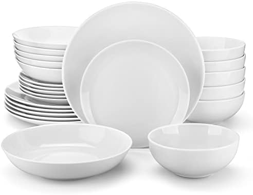 MALACASA 24-Piece Porcelain Dinnerware Set, White Round Dish Set for 6 by MALACASA