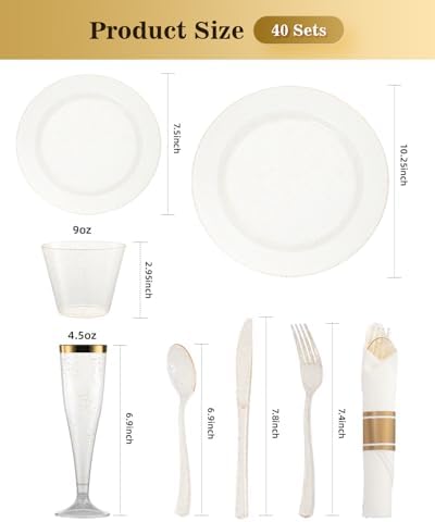 Goodluck 320PCS Glitter Fancy Disposable Dinnerware for 40 Guests - Image 2
