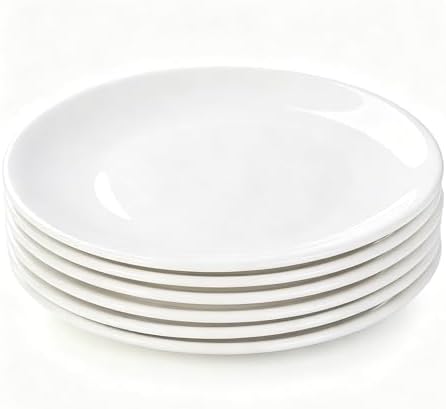 Ceramic Appetizer Plates Set of 6, White Porcelain Dessert Plates 9 Inch, Dinner Plates, Modern Round Salad Plates, Porcelain Serving Dishes for Snack, Bread, Fruit, Microwave & Dishwasher Safe by Unknown
