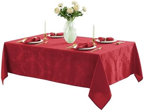 Newbridge Barcelona Damask Fabric Tablecloth, 60 x 144 Inch Rectangle, Red – No Iron, Soil Resistant Table Cover for Dining, Parties and Holidays - Image 6