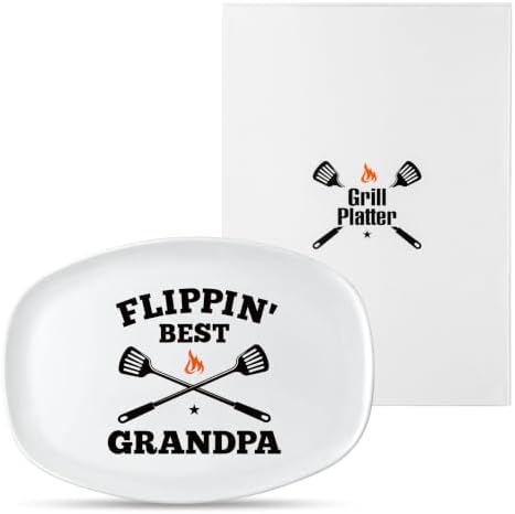 R HORSE Grandpa Grill Platter Gift, BBQ White Oval Melamine Serving Tray by RHORSE