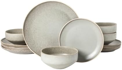 Gibson Elite Plates and Bowls Set, 12 Piece Dinnerware Set for 4, Grey by GibsonHomewares