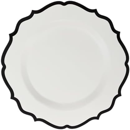 PLASTICPRO 32 Pack Elegant Disposable Plastic Plates Combo Set Includes 16 Dinner Plates and 16 Salad Plate Heavy Duty Fancy Party Plates White & Black Contemporary Design - Image 7