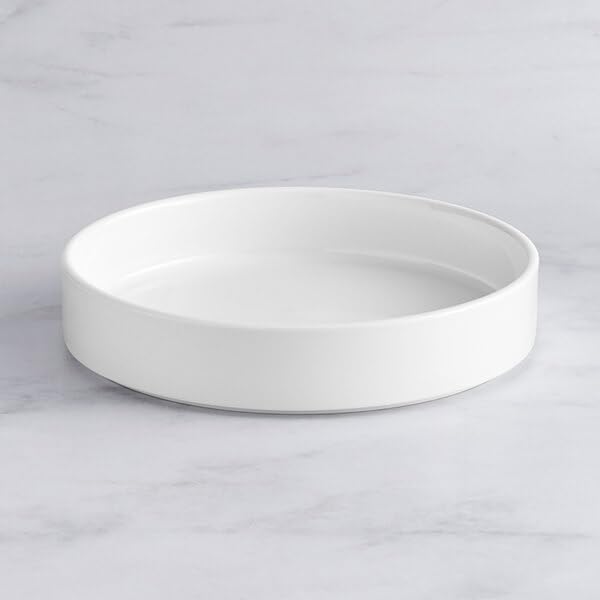 Lore Bright White Porcelain Deep Plate, 9 1/4 Inch, Raised Rim, Dishwasher Safe, Stackable, 12 Case, Glossy Finish