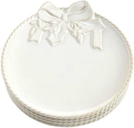 Santa Barbara Design Studio Christmas Appetizer Plates - Set of 4 Ceramic Dessert Plates, 6" Diameter, Embossed White Wreath - Image 4