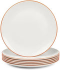 LaGlint 10.5 Inch Dinner Plate Set of 6, Orange Rim Opal Glass Plates by LaGlint