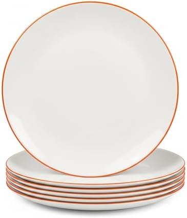 LaGlint 10.5 Inch Dinner Plate Set of 6, Orange Rim Opal Glass Plates by LaGlint