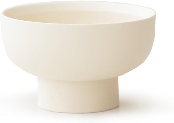 WENSHUO High-foot Deep Fruit Bowl, Ceramic Pedestal Decorative Bowl, Round Bowl for Salad, Small Size (Matte Crème, 6.7")