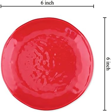 UP Holiday Red Melamine Round Dessert Plates, Small Serving Plates, Christmas Decorations, for Appetizer, Snacks, and Side Dishes, Red, 6 Inch, Set of 4 - Image 2
