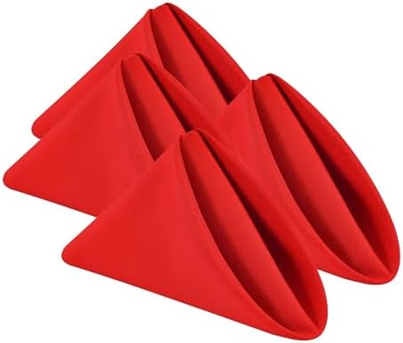Wolkemer Set of 4 Red Cloth Napkins 17 x 17 Inches Solid Washable Polyester Dinner Napkins with Hemmed Edges for Dinners Parties Weddings Banquets Events Table Decoration by Wolkemer