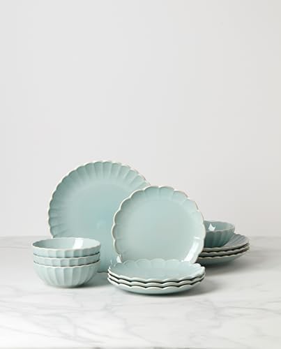 Lenox French Perle Scallop Ice Blue 12-Piece Dinnerware Set for 4 - Image 2