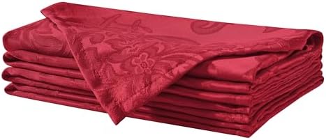 Newbridge Barcelona Damask Fabric Napkins, Set of 4, Red – No Iron, Soil Resistant Cloth Napkins for Dining, Parties and Holidays by HomeBargainsPlus