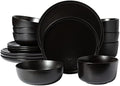 Gibson Elite James Street Stoneware Matte Reactive Double Bowl Dinnerware Set - Pepper Black, Service for 4 (16pcs) by GibsonHomewares