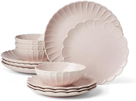 Lenox French Perle Scallop Blush Stoneware 12-Piece Dinnerware Set for 4 by Lenox