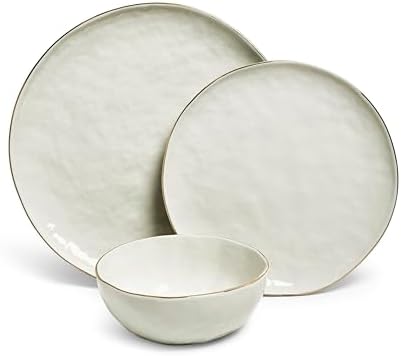 Sango 12-Piece Lightweight Porcelain Dinnerware Set for 4, Glossy Vanilla White Plates and Bowls Sets, Gold Rims, Farmhouse Ceramic Dish Set, Rustic Dishes, Microwave and Dishwasher Safe, Gansevoort - Image 2
