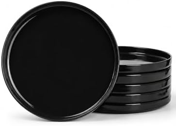 LaGlint 10.5 Inch Dinner Plate Set of 6, Black Opal Glass Plates by LaGlint