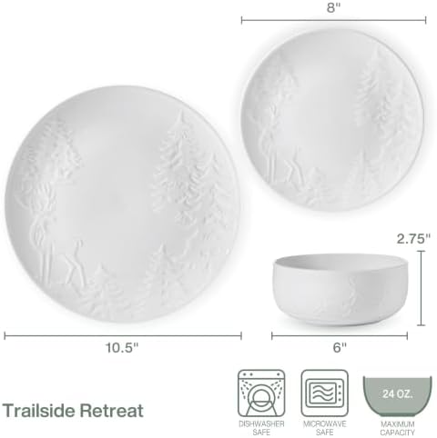 Pfaltzgraff Trailside Lodge 24 Piece White Dinnerware Set, Plates, Bowls - Image 3