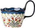 25oz Ceramic Soup Bowl with Handle – Handcrafted Floral Pottery Cereal & Ramen Bowl – Large Microwave & Dishwasher Safe Decorative Bowl for Everyday Use or Gift (Olive Garland, 15oz)