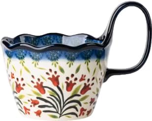 25oz Ceramic Soup Bowl with Handle – Handcrafted Floral Pottery Cereal & Ramen Bowl – Large Microwave & Dishwasher Safe Decorative Bowl for Everyday Use or Gift (Olive Garland, 15oz)