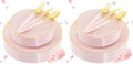 Liacere 150PCS Plastic Plates-Gold Plastic Silverware with Pink Handle - Pink Disposable Plates Include 30 Guests Plates, Forks, Spoons, Knives for Wedding ＆ Party (Pack of 2) by Liacere