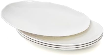 TP 10" Serving Platters Set of 4, Oval Melamine Serving Trays for Appetizers Desserts Pasta Snacks Sushi, Unbreakable Plates for Dinner and Party, Ivory White by TastePrime