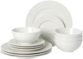 Gibson Home Caviara Plates and Bowls Set, 12-Piece Dinnerware Set, White Round Beaded Rim Ceramic Dish Set, Dinner Plates, Salad Plates & Cereal Bowls by GibsonHomewares