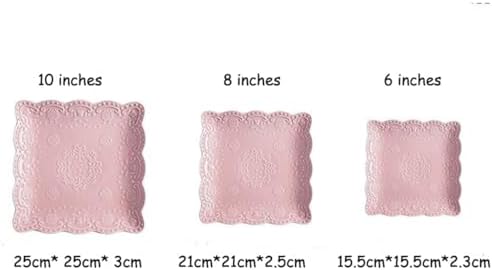YBKTEX Ceramic Plate, Square Embossed Lace Plate (Pink, 6-inch) - Image 2