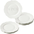 10.5” White Porcelain Large Dinner Plates Leave Wave Rim Set of 8 by BABALIU