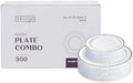 SETUP Case of 300 White Silver-Rimmed Plastic Plates - Premium Heavy-Duty Disposable Combo for Weddings and Parties - 150 10.25" Dinner and 150 7.5" Salad Plates by SETUP