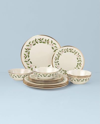 Lenox Holiday Christmas Porcelain Dinnerware Plate and Bowl Set, 12-Piece - Image 2