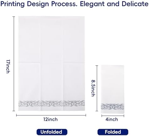 100 Silver and White Disposable Hand Towels, Paper Guest Towels for Parties - Image 2